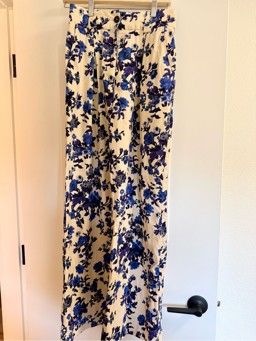 Sezane Blue Floral Corded Pants